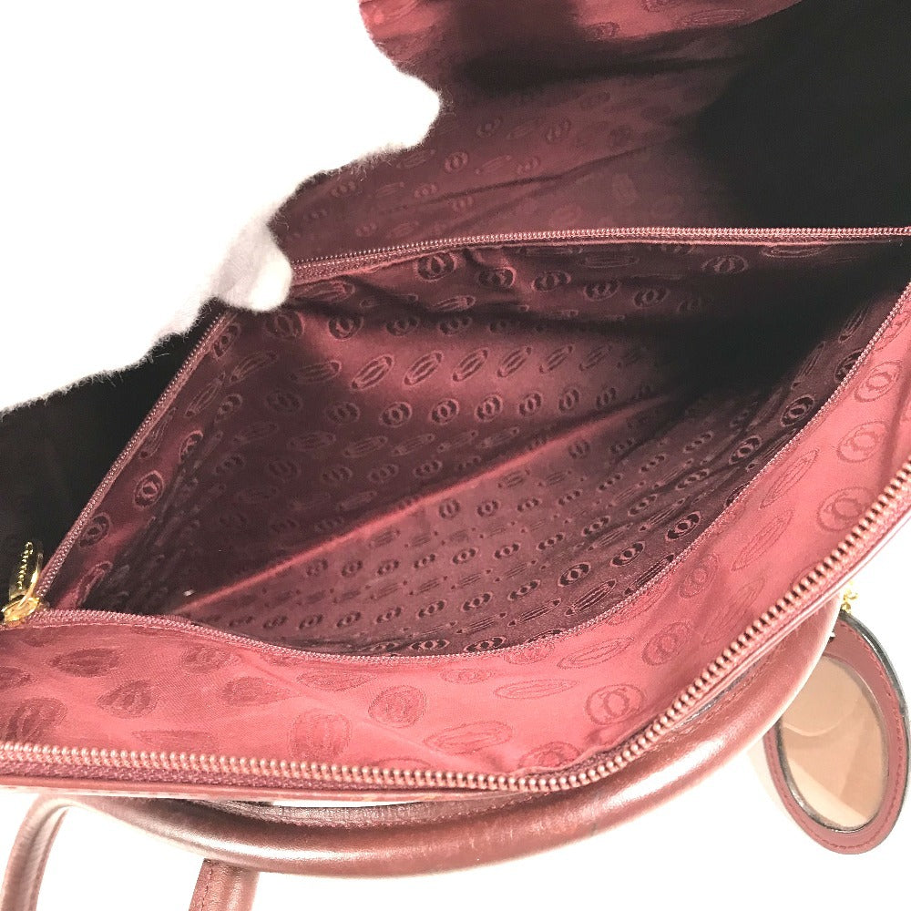 Cartier Marcello Logo Bag Tote Bag Perniagaan Beg Big Bag Boston Beg Banter Beg Kulit Unisex Wain Merah