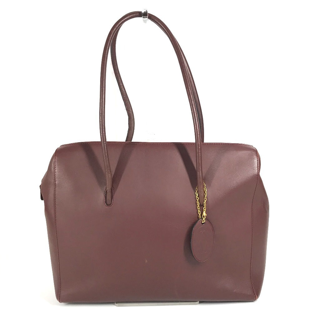 Cartier Marcello Logo Bag Tote Bag Perniagaan Beg Big Bag Boston Beg Banter Beg Kulit Unisex Wain Merah