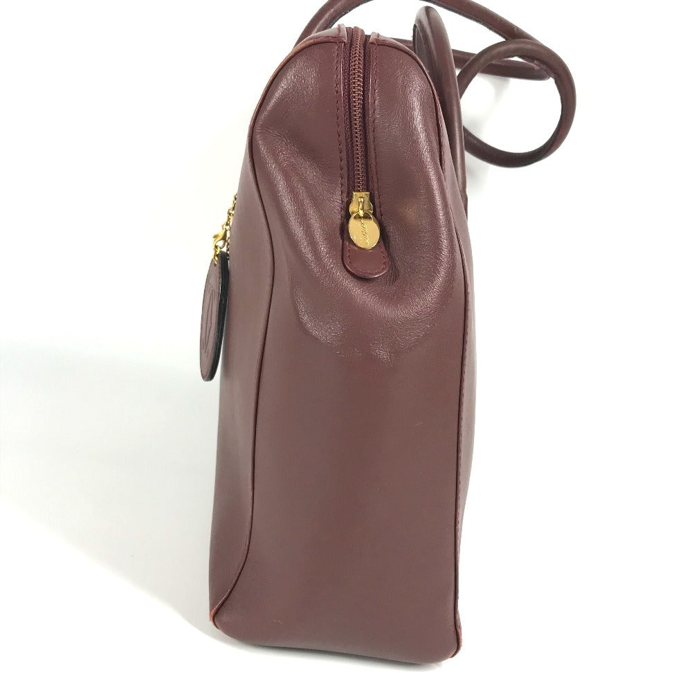 Cartier Marcello Logo Bag Tote Bag Perniagaan Beg Big Bag Boston Beg Banter Beg Kulit Unisex Wain Merah