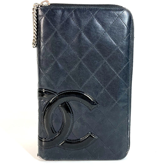 CHANEL A26710 Cambon Line CC Coco Mark Travel Case Logo Long Wallet Round Zipper Long Wallet Leather Women's Black