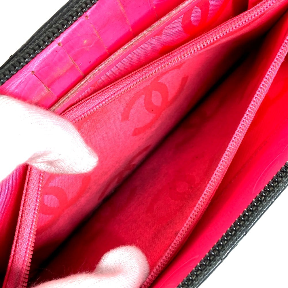 CHANEL A26710 Cambon Line CC 코코 마크 여행용 케이스 로고 장지갑 라운드 지퍼 장지갑 가죽 여성용 블랙