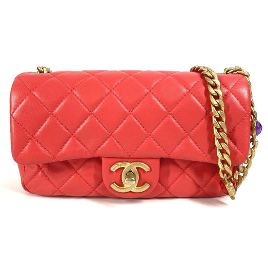 CHANEL AS2380 CC Cocomark Matelasse Bijou W Chain Bag Crossbody Bag Flap Shoulder Bag Lambskin Ladies Red Series