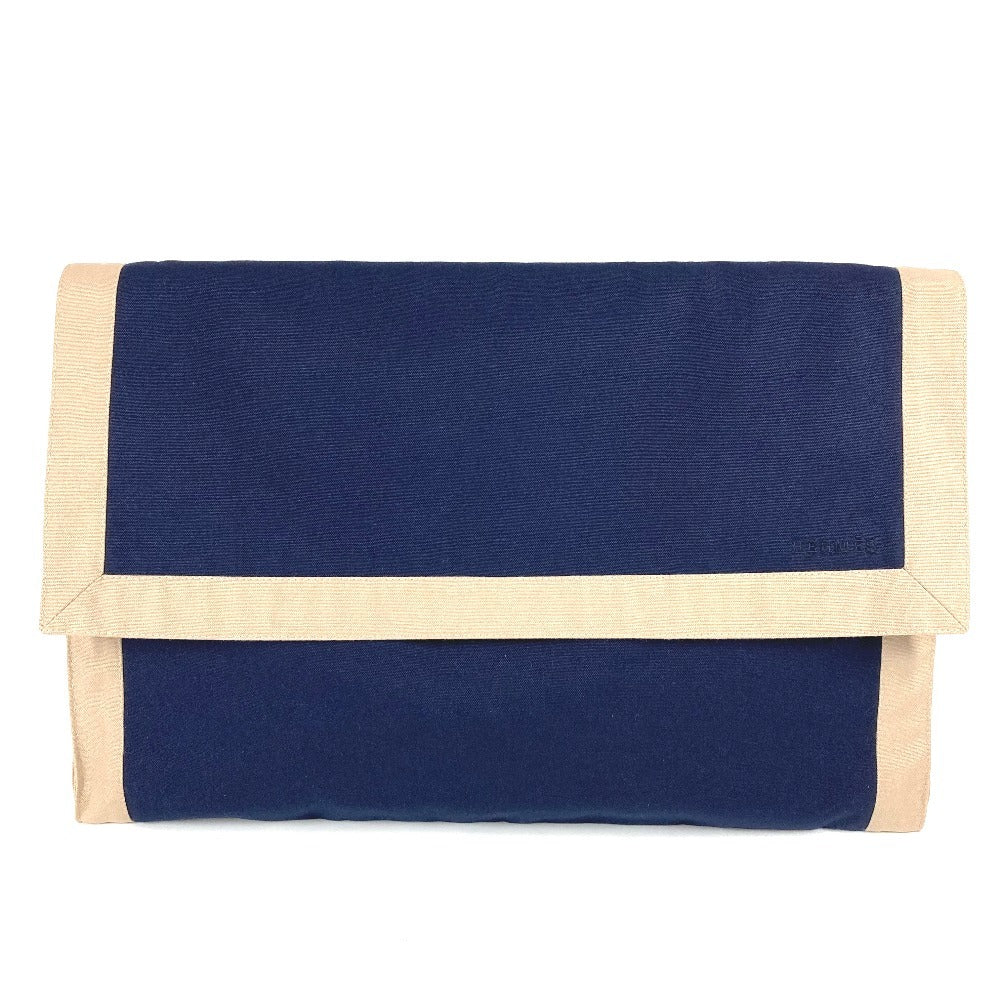 HERMES Tapidocell Big Extra Large Pouch Flap Clutch Bag Cotton Unisex Navy