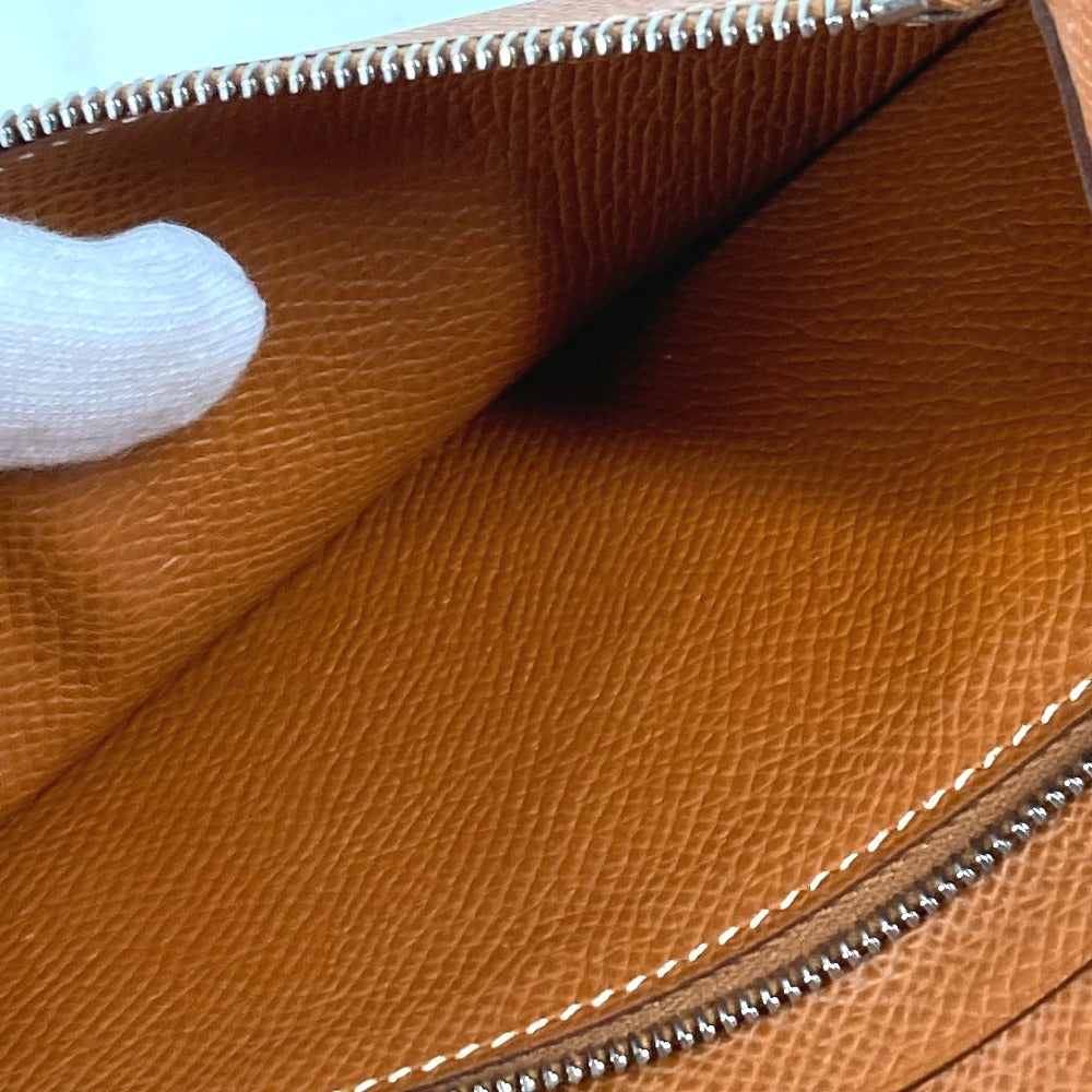 HERMES Round Zipper Travel Case Azap Combine Long Wallet Long Wallet Leather Unisex Gold