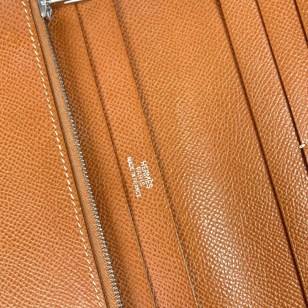 HERMES Round Zipper Travel Case Azap Combine Long Wallet Long Wallet Leather Unisex Gold