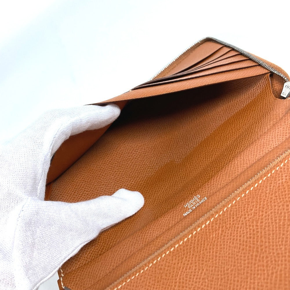 HERMES Round Zipper Travel Case Azap Combine Long Wallet Long Wallet Leather Unisex Gold