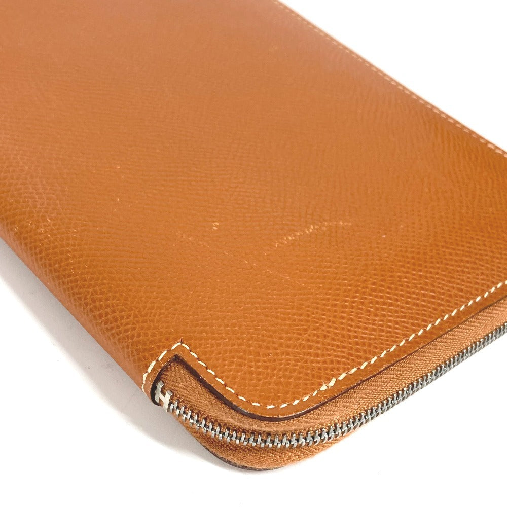 HERMES Round Zipper Travel Case Azap Combine Long Wallet Long Wallet Leather Unisex Gold