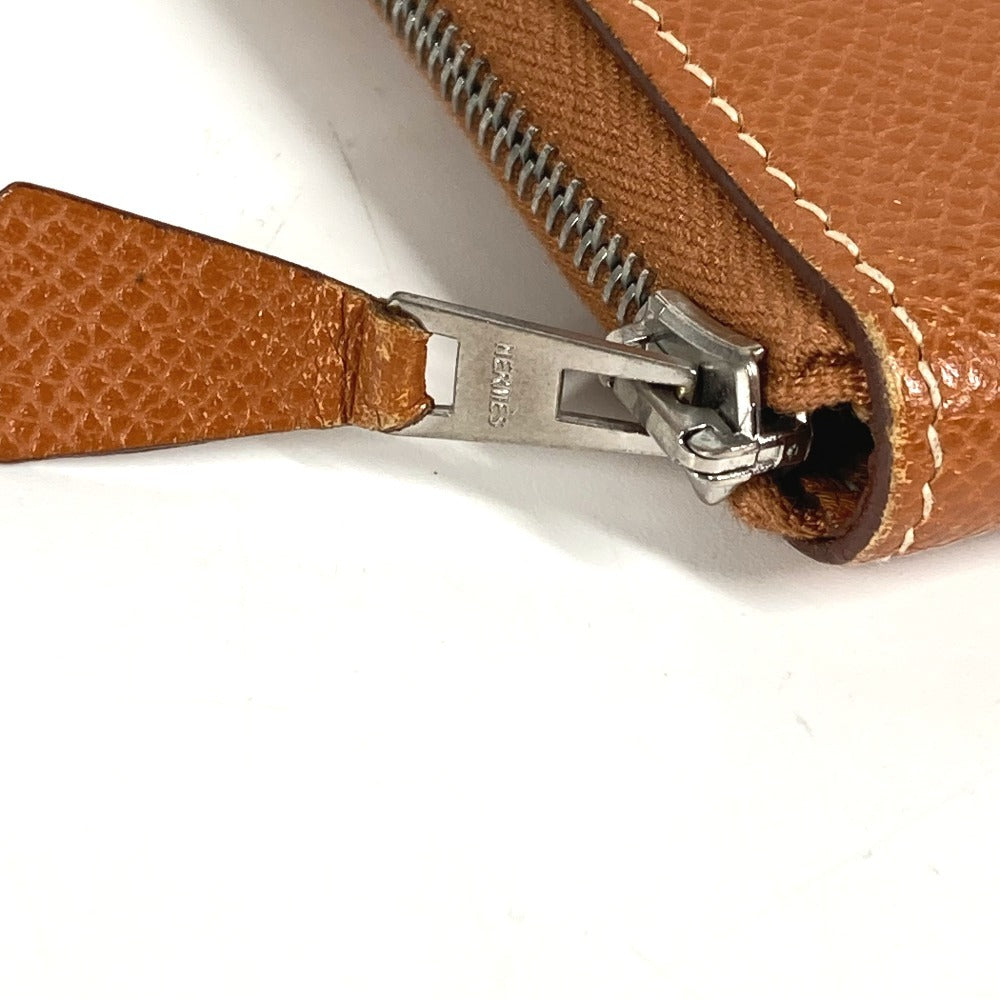 HERMES Round Zipper Travel Case Azap Combine Long Wallet Long Wallet Leather Unisex Gold