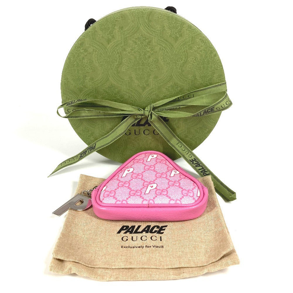 GUCCI 723144 Palace GG Supreme Logo Wallet Coin Purse Round Zipper Coin Case Multi Pouch Pouch GG Supreme Canvas Unisex Pink