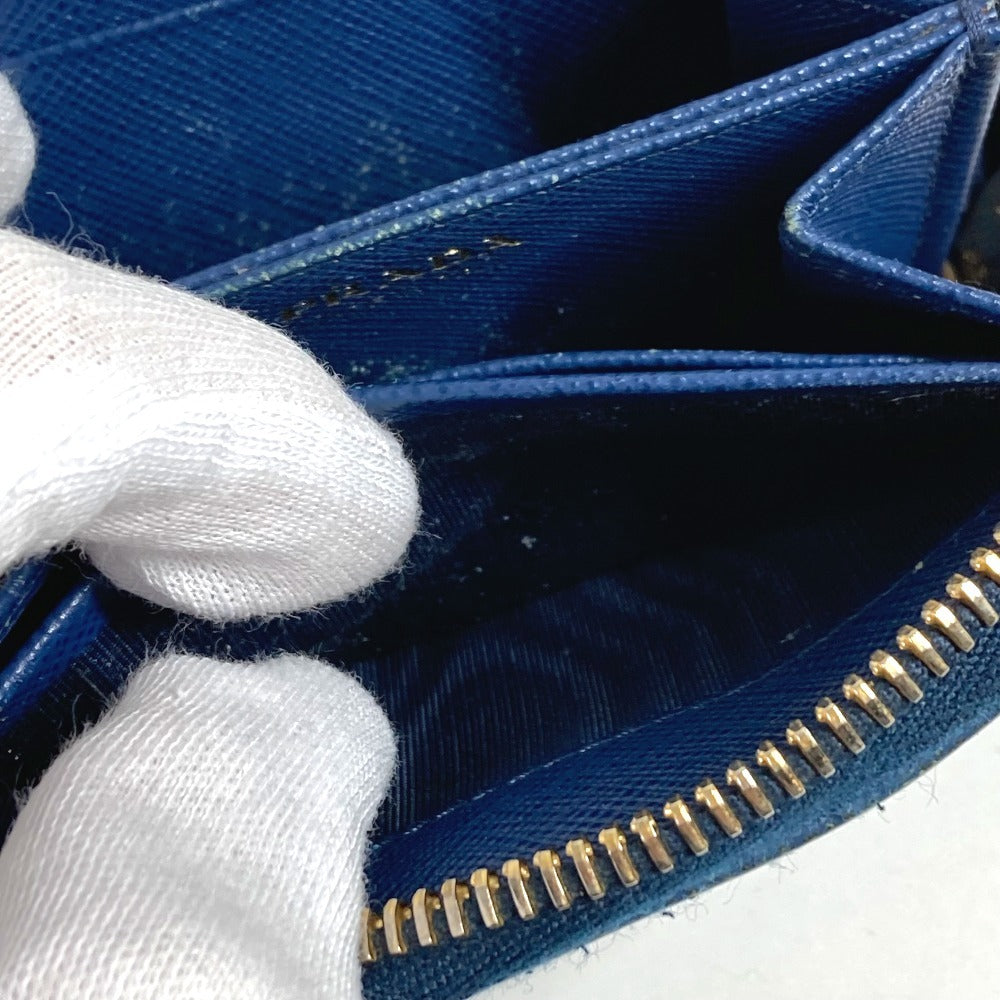 PRADA 1MM268 Saffiano Logo Wallet Coin Purse Round Zipper Coin Case Saffiano Leather Unisex Blue