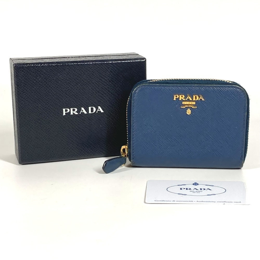 PRADA 1MM268 Saffiano Logo Wallet Coin Purse Round Zipper Coin Case Saffiano Leather Unisex Blue