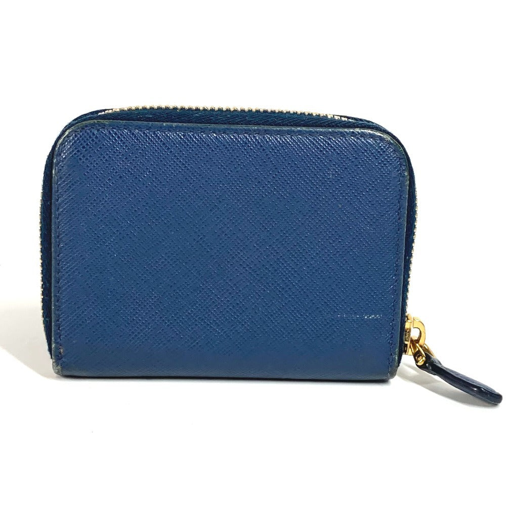 PRADA 1MM268 Saffiano Logo Wallet Coin Purse Round Zipper Coin Case Saffiano Leather Unisex Blue