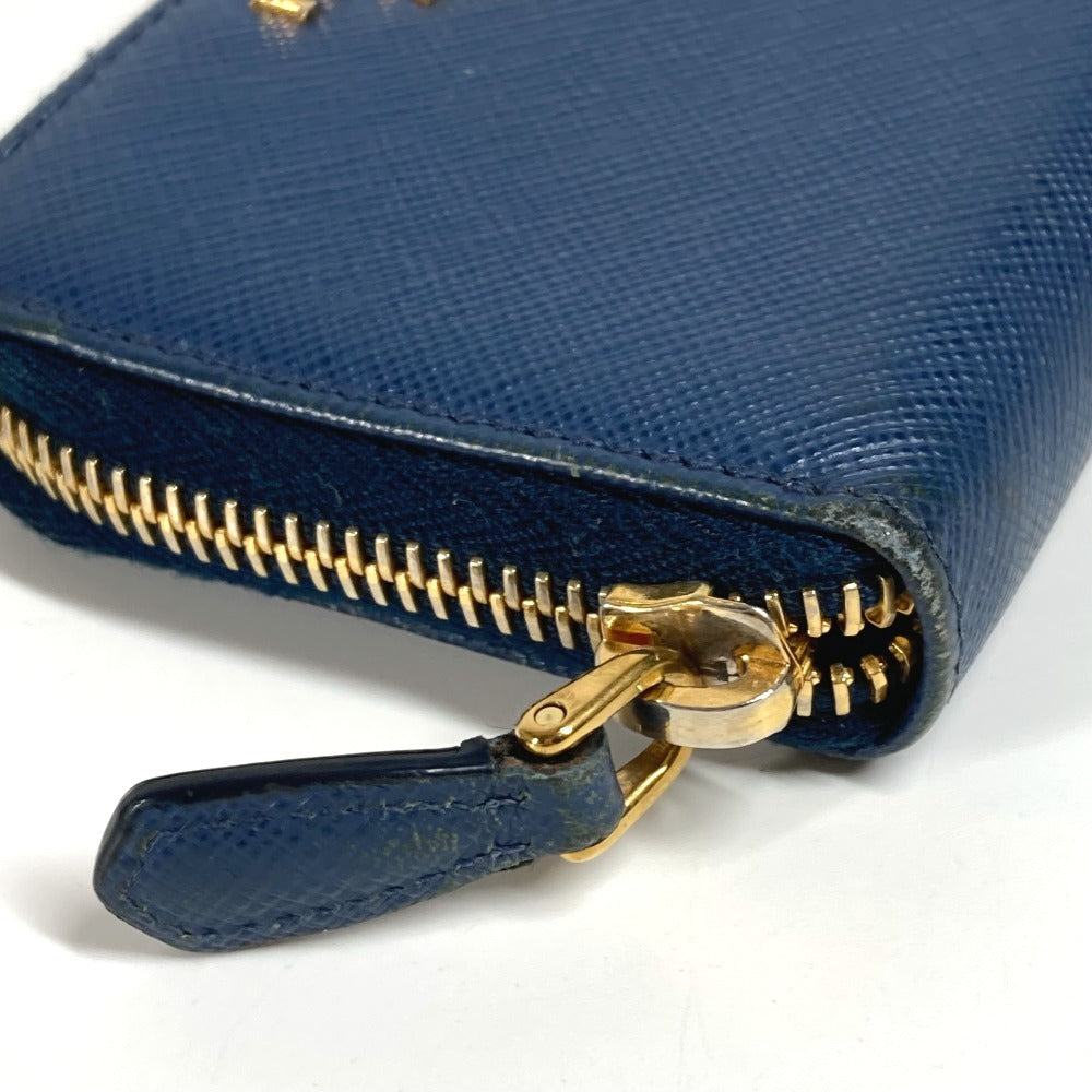 PRADA 1MM268 Saffiano Logo Wallet Coin Purse Round Zipper Coin Case Saffiano Leather Unisex Blue