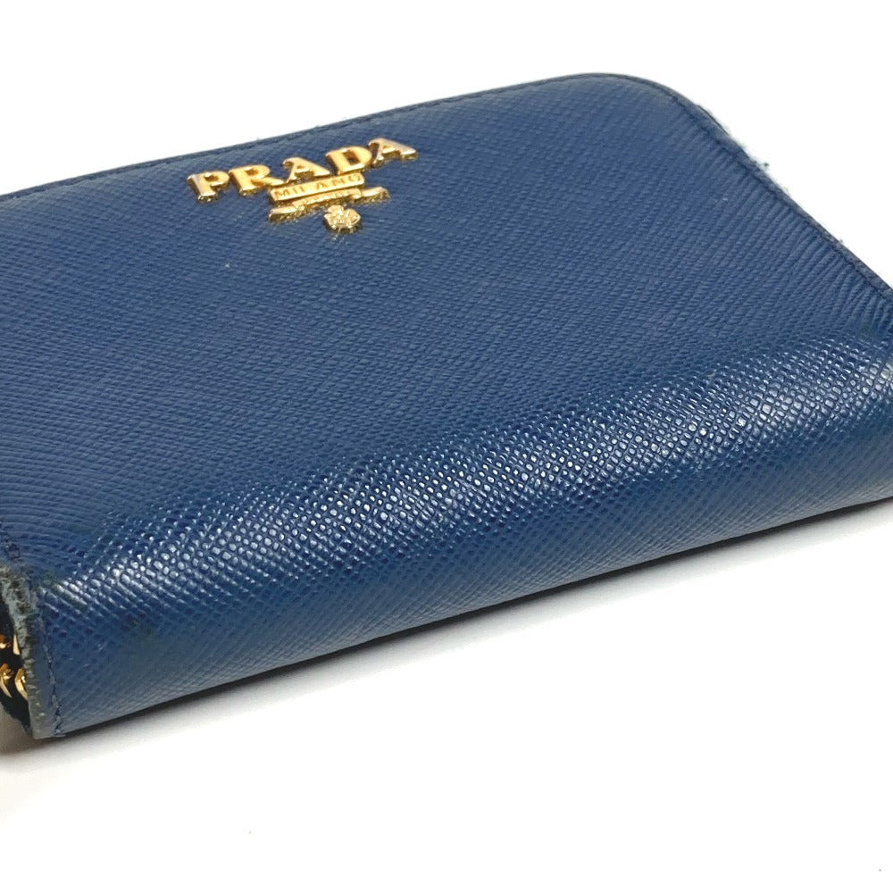 PRADA 1MM268 Saffiano Logo Wallet Coin Purse Round Zipper Coin Case Saffiano Leather Unisex Blue