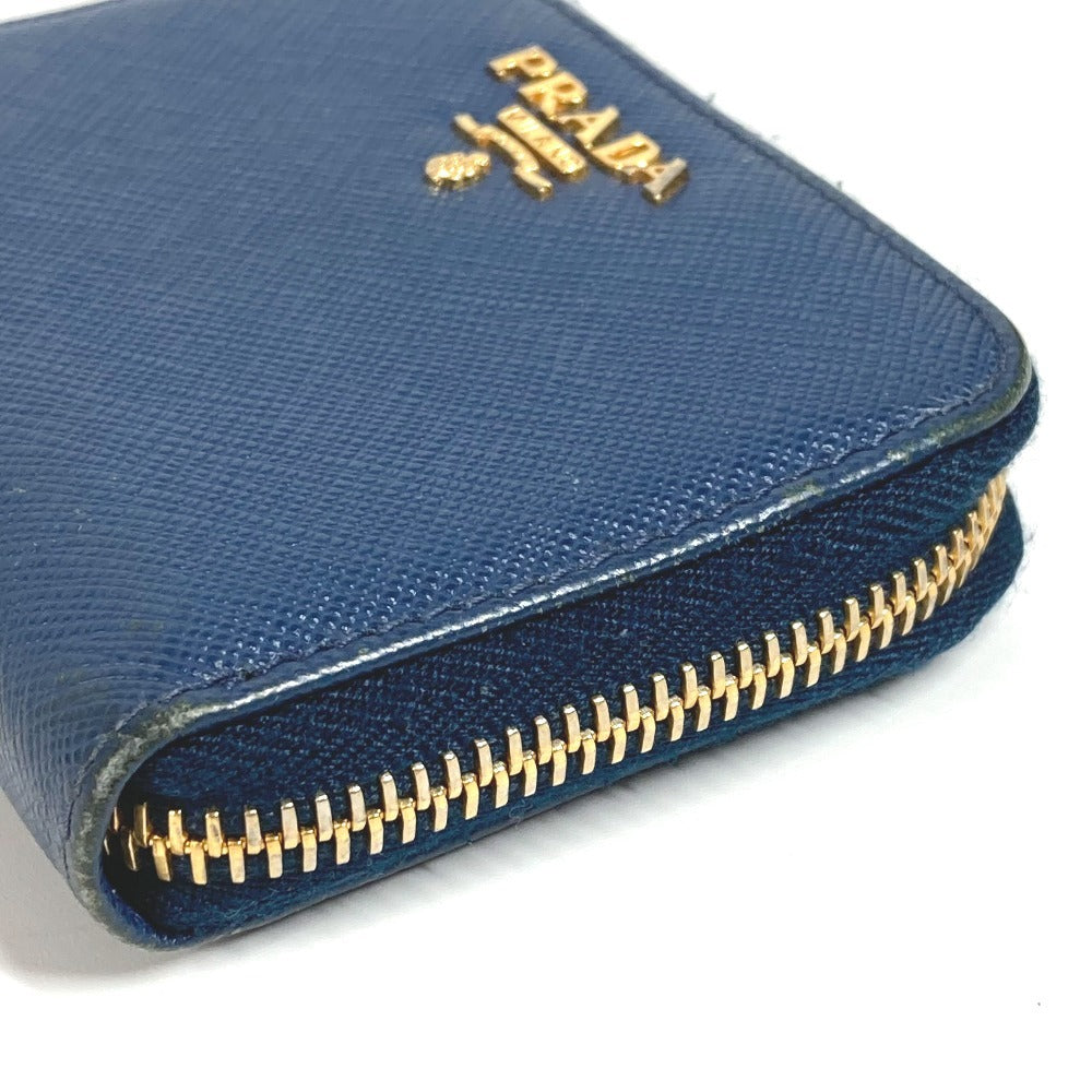 PRADA 1MM268 Saffiano Logo Wallet Coin Purse Round Zipper Coin Case Saffiano Leather Unisex Blue