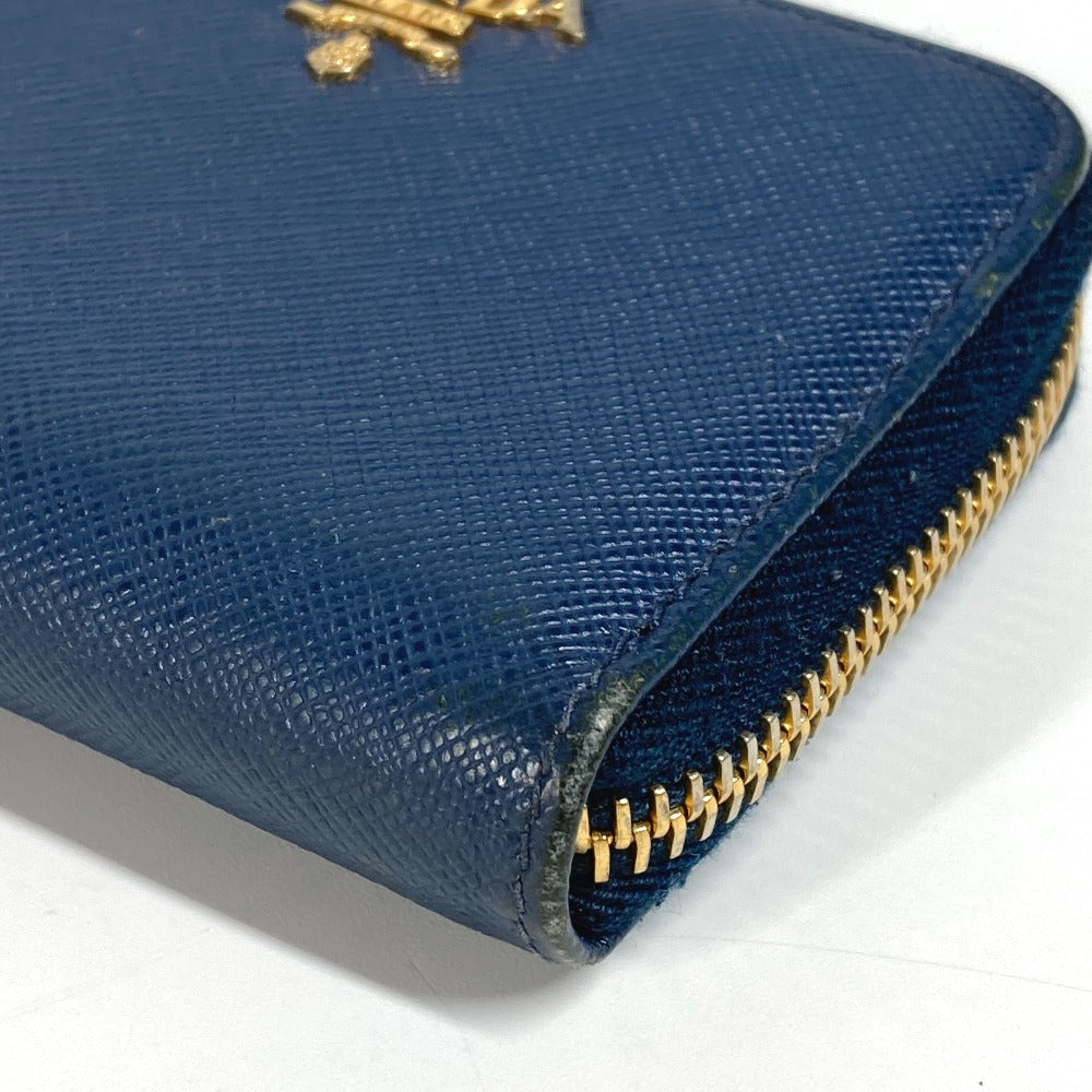 PRADA 1MM268 Saffiano Logo Wallet Coin Purse Round Zipper Coin Case Saffiano Leather Unisex Blue