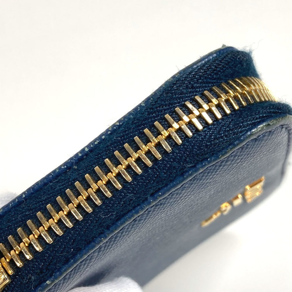 PRADA 1MM268 Saffiano Logo Wallet Coin Purse Round Zipper Coin Case Saffiano Leather Unisex Blue