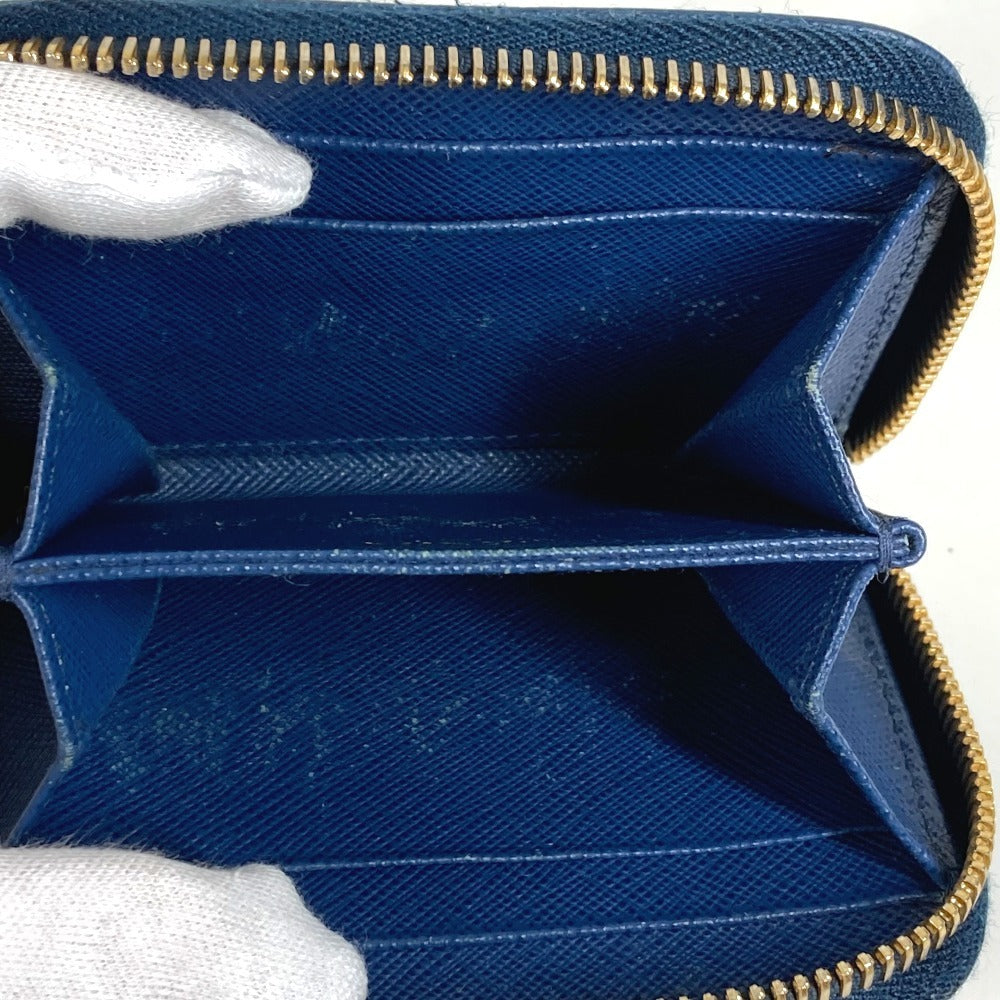 PRADA 1MM268 Saffiano Logo Wallet Coin Purse Round Zipper Coin Case Saffiano Leather Unisex Blue