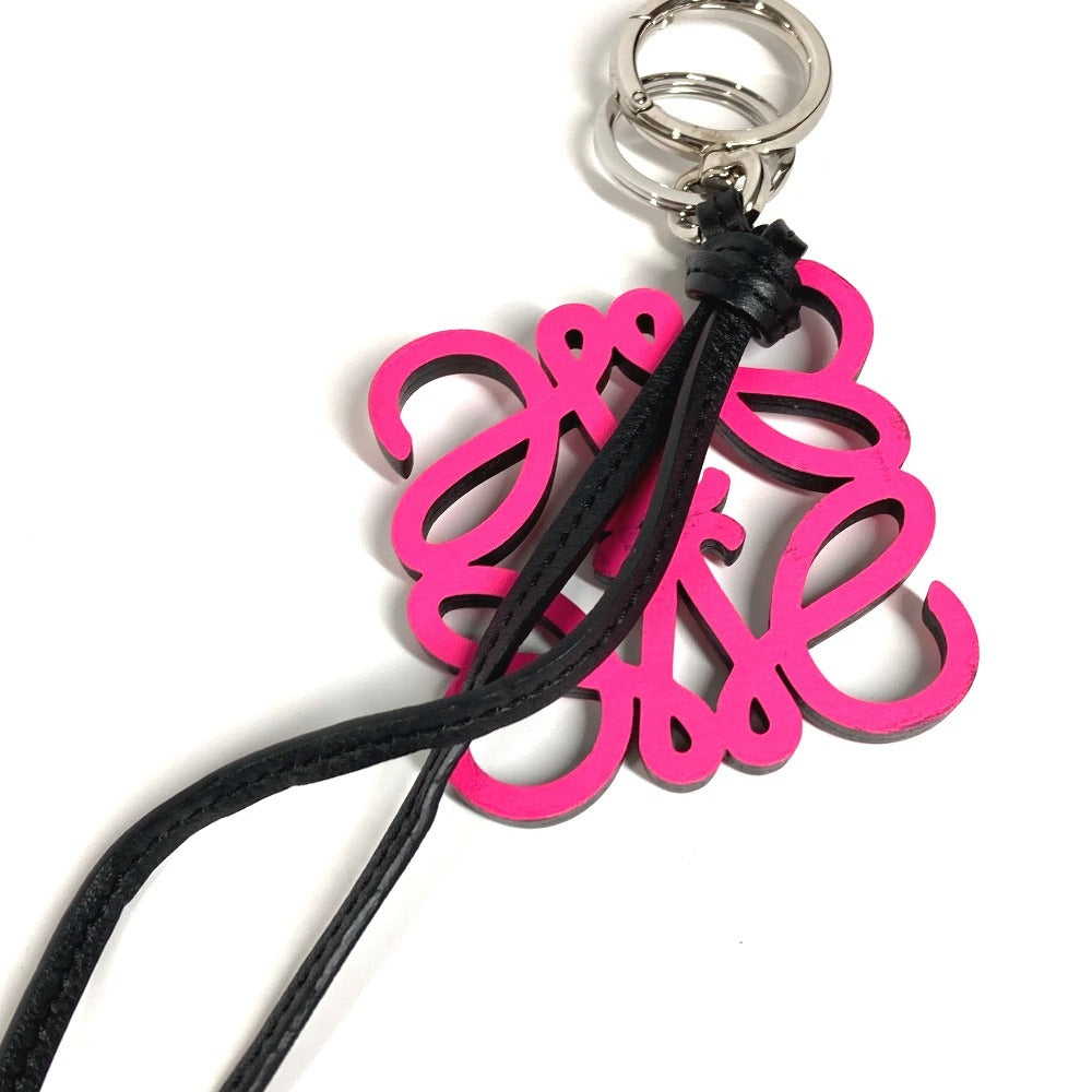 LOEWE Anagram Logo Keychain Bag Charm Charm Charm Leather Unisex Pink