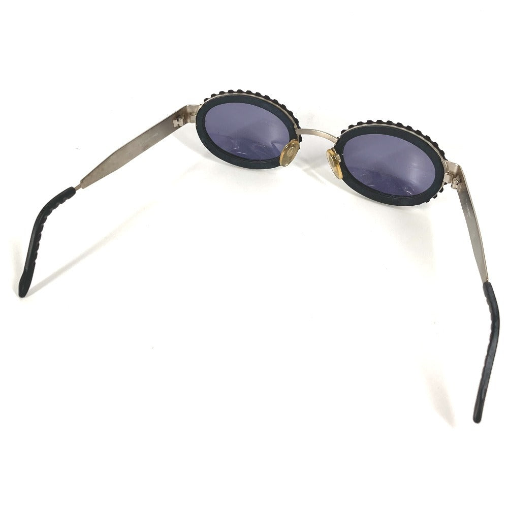 CHANEL 10506 90405 Vintage 31 Rue Cambon Camera Lens Oval Wave Pattern Eyeglasses Eyewear Sunglasses Metal Women's Black