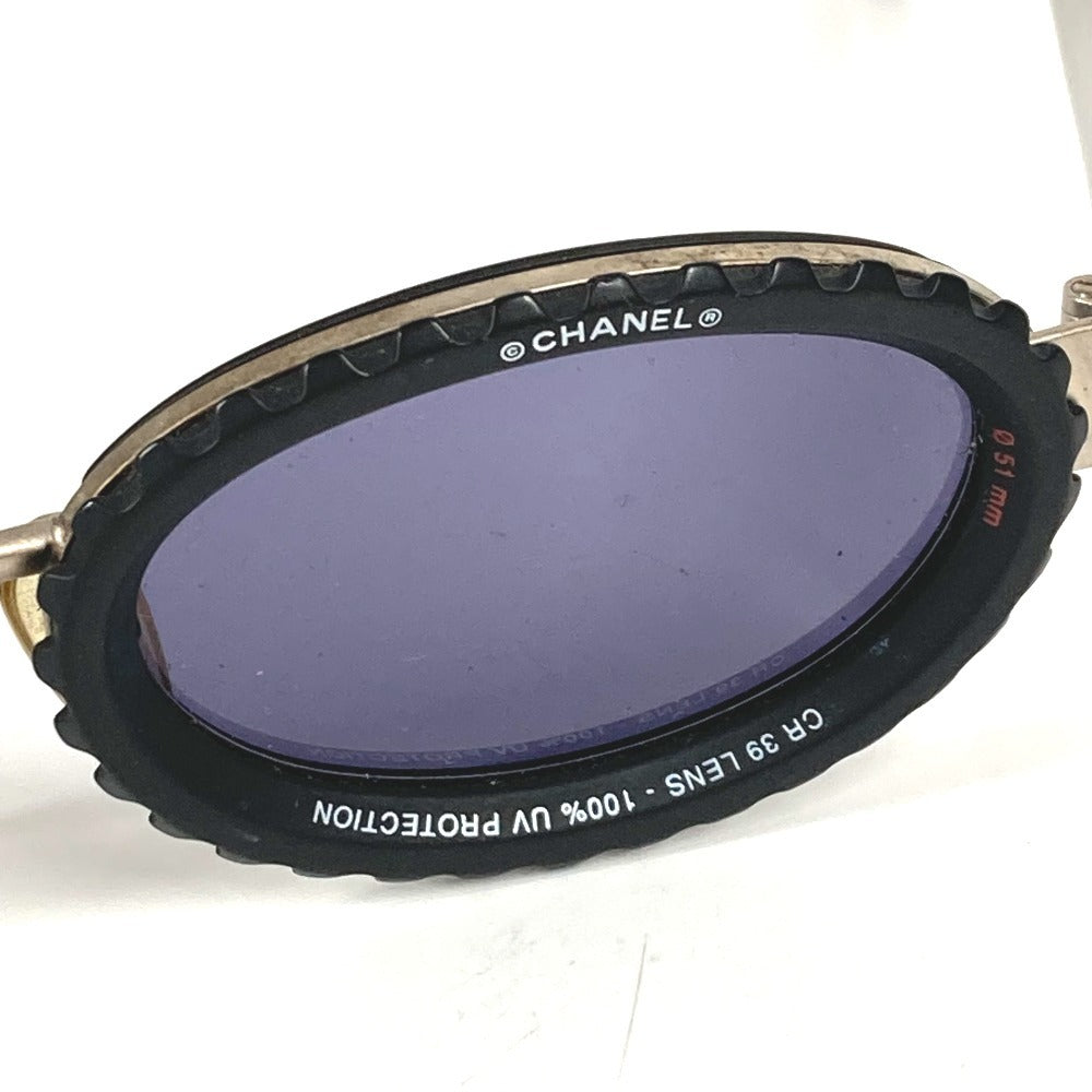 CHANEL 10506 90405 Vintage 31 Rue Cambon Camera Lens Oval Wave Pattern Eyeglasses Eyewear Sunglasses Metal Women's Black