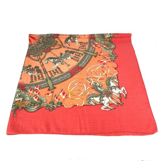 HERMES LUNA PARK Amusement Park Caregean 140 Caregean 140 Large Shawl Stole Scarf Cashmere Women's Orange