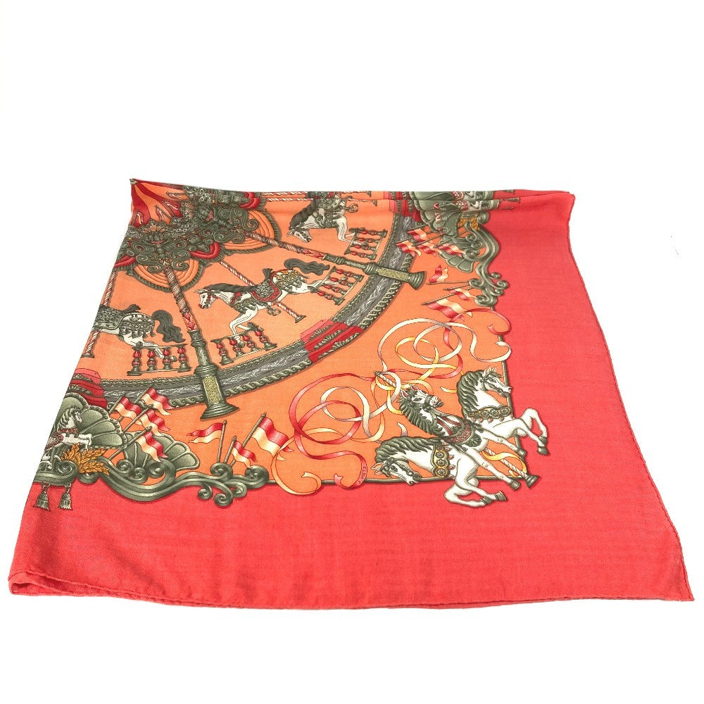 Hermes Luna Park Hiburan Taman Caregean 140 Caregean 140 Selendang Besar Stole Scarf Cashmere Women's Orange