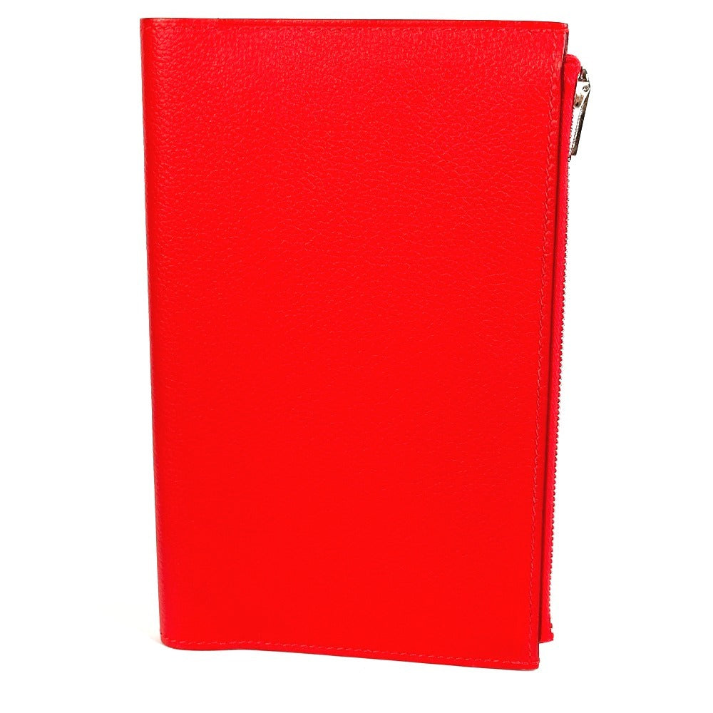 HERMES Notepad 《EA Zip》 PM Note Memo Pad Case Stationery Notebook Note Cover Evercolor Unisex Rouge Ladieu Red