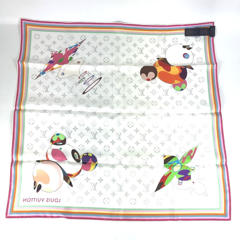 LOUIS VUITTON M96273 LV x TM Takashi Murakami Murakami Panda Panda Monogram Super Flat Characters Square 70 Scarf Silk Women's Bronze White