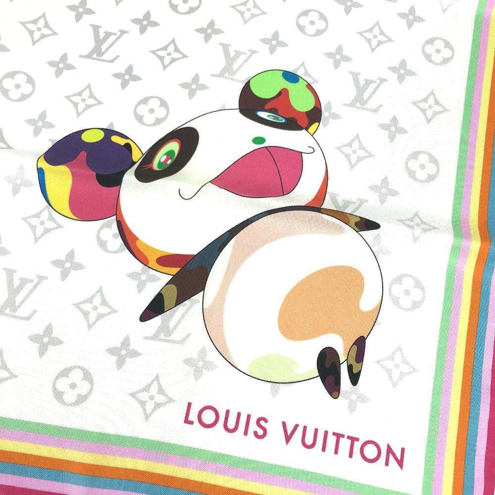 LOUIS VUITTON M96273 LV x TM Takashi Murakami Murakami Panda Panda Monogram Super Flat Characters Square 70 Scarf Silk Women's Bronze White