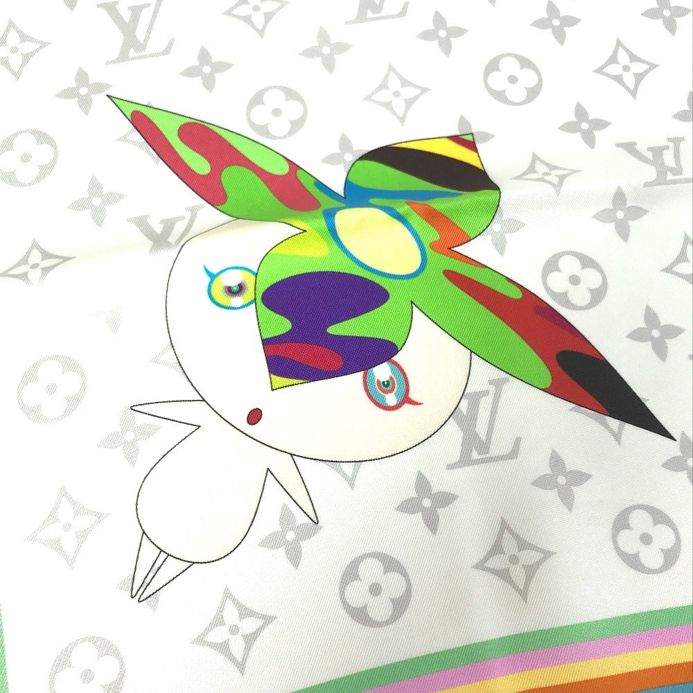 LOUIS VUITTON M96273 LV x TM Takashi Murakami Murakami Panda Panda Monogram Super Flat Characters Square 70 Scarf Silk Women's Bronze White