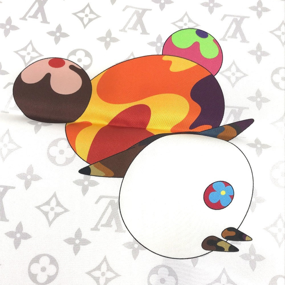 LOUIS VUITTON M96273 LV x TM Takashi Murakami Murakami Panda Panda Monogram Super Flat Characters Square 70 Scarf Silk Women's Bronze White