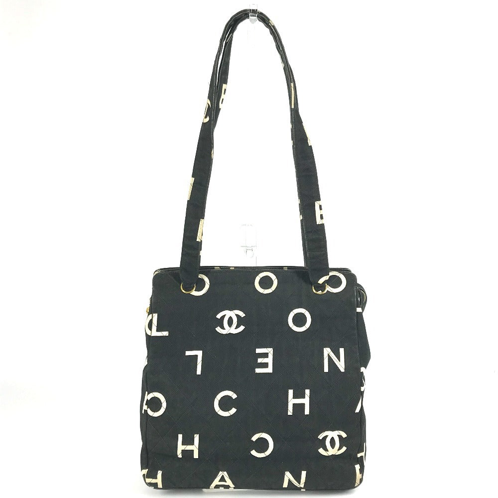 CHANEL Logo Allover Pattern Bag Tote Bag Shoulder Bicolor Shoulder Bag Leather/Canvas Women's Black