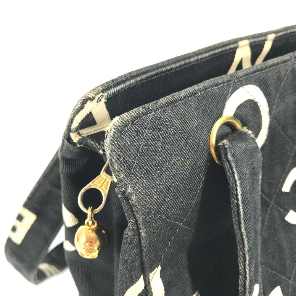CHANEL Logo Allover Pattern Bag Tote Bag Shoulder Bicolor Shoulder Bag Leather/Canvas Women's Black
