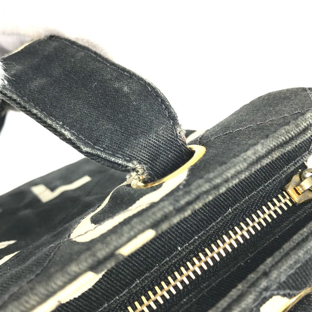 CHANEL Logo Allover Pattern Bag Tote Bag Shoulder Bicolor Shoulder Bag Leather/Canvas Women's Black