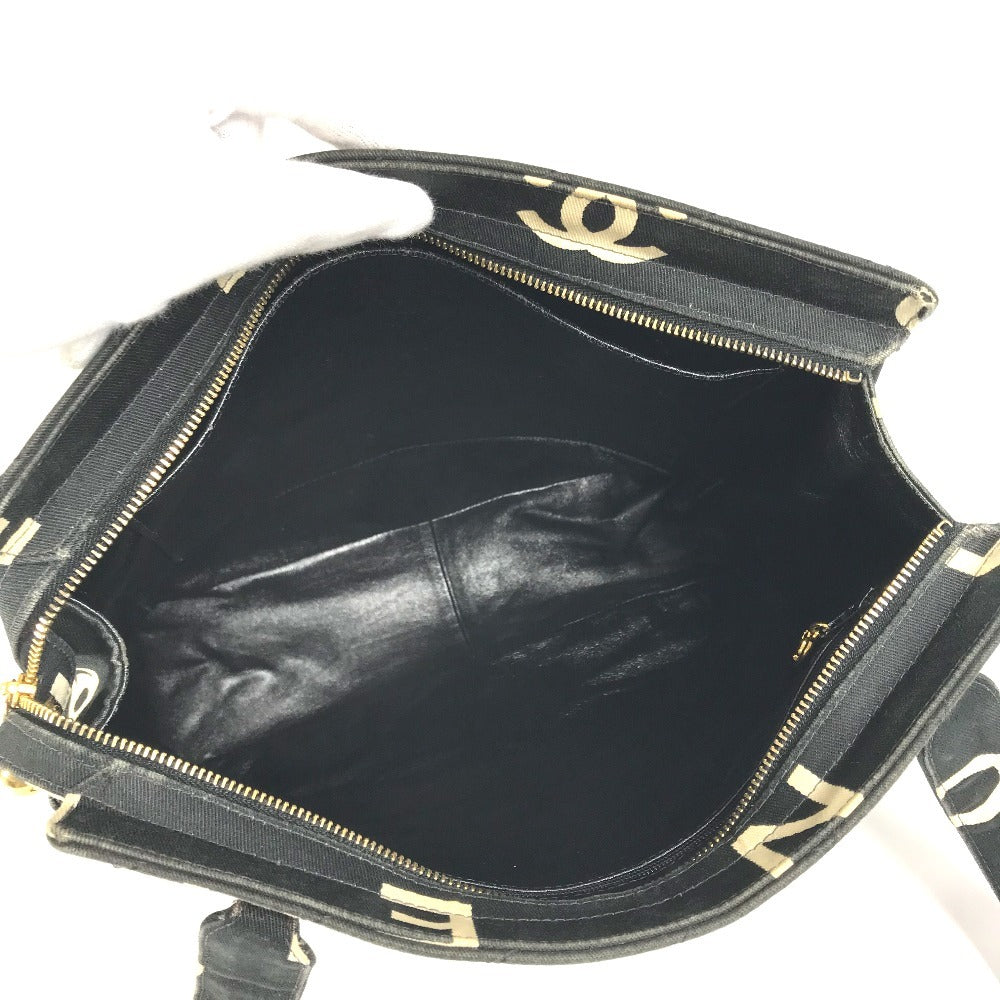 CHANEL Logo Allover Pattern Bag Tote Bag Shoulder Bicolor Shoulder Bag Leather/Canvas Women's Black