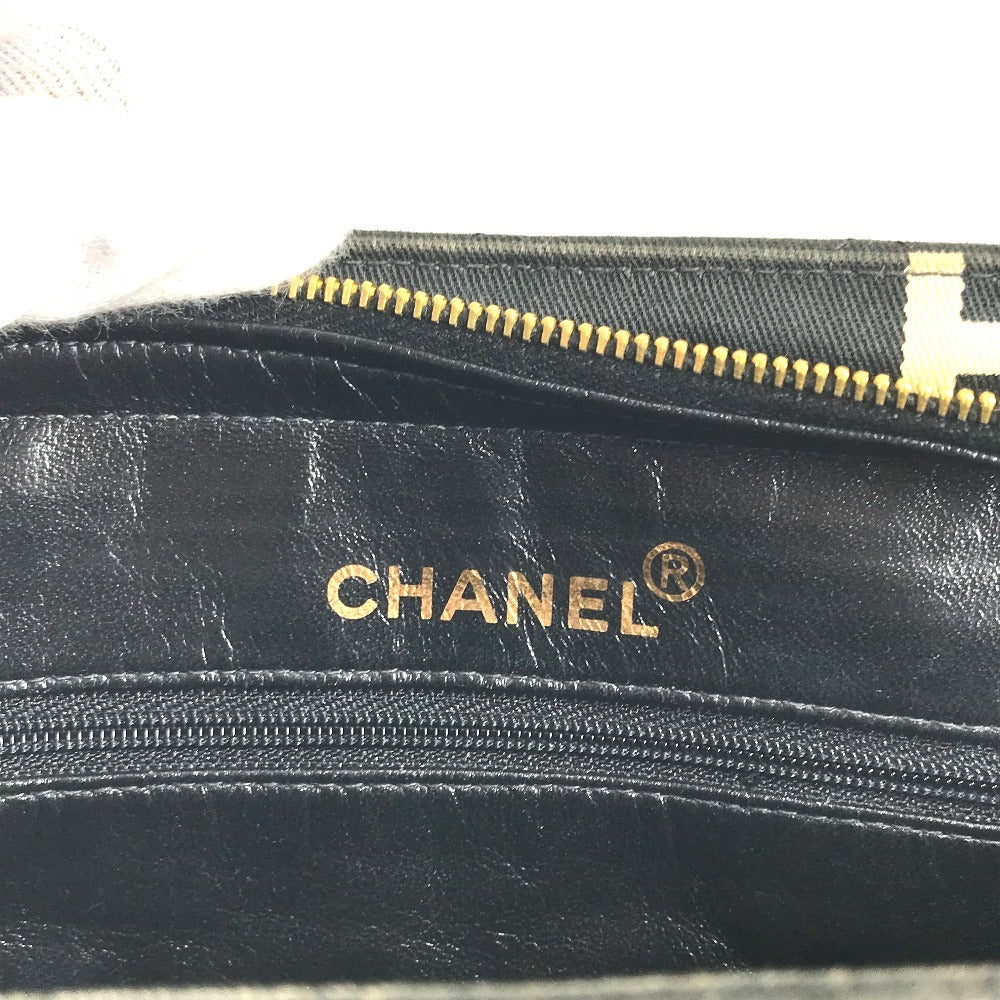 CHANEL Logo Allover Pattern Bag Tote Bag Shoulder Bicolor Shoulder Bag Leather/Canvas Women's Black