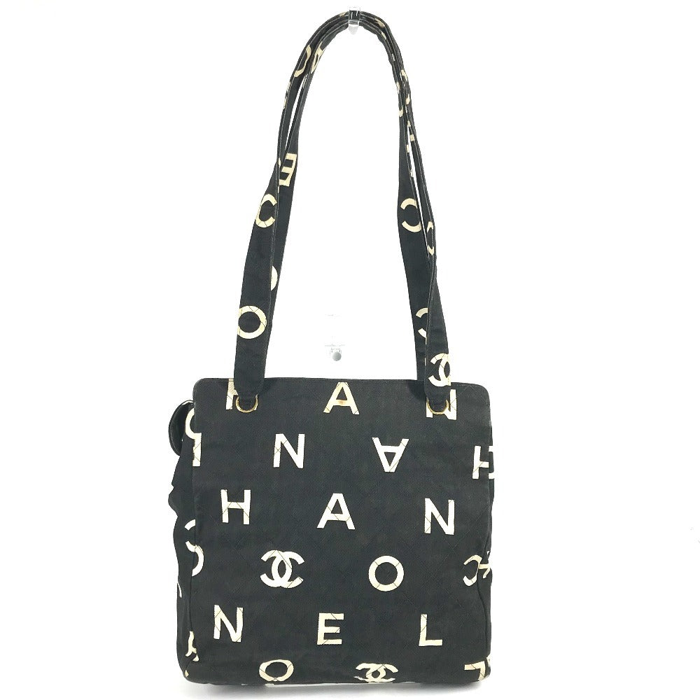 CHANEL Logo Allover Pattern Bag Tote Bag Shoulder Bicolor Shoulder Bag Leather/Canvas Women's Black