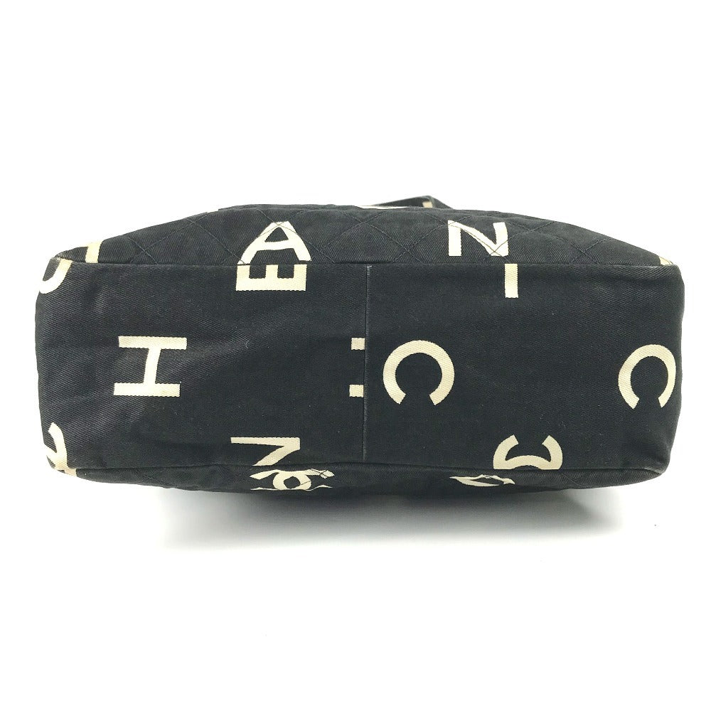 CHANEL Logo Allover Pattern Bag Tote Bag Shoulder Bicolor Shoulder Bag Leather/Canvas Women's Black
