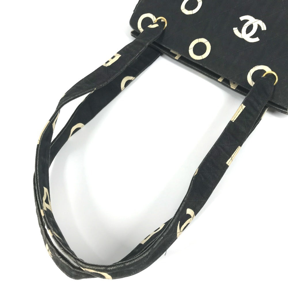 CHANEL Logo Allover Pattern Bag Tote Bag Shoulder Bicolor Shoulder Bag Leather/Canvas Women's Black