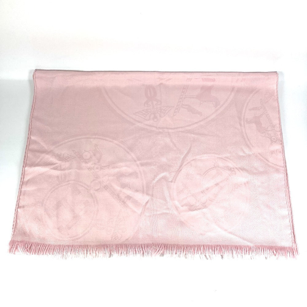 HERMES Stole "New Libris" Shawl Fringe Muffler Stole Cashmere Unisex Rose Pearl Pink
