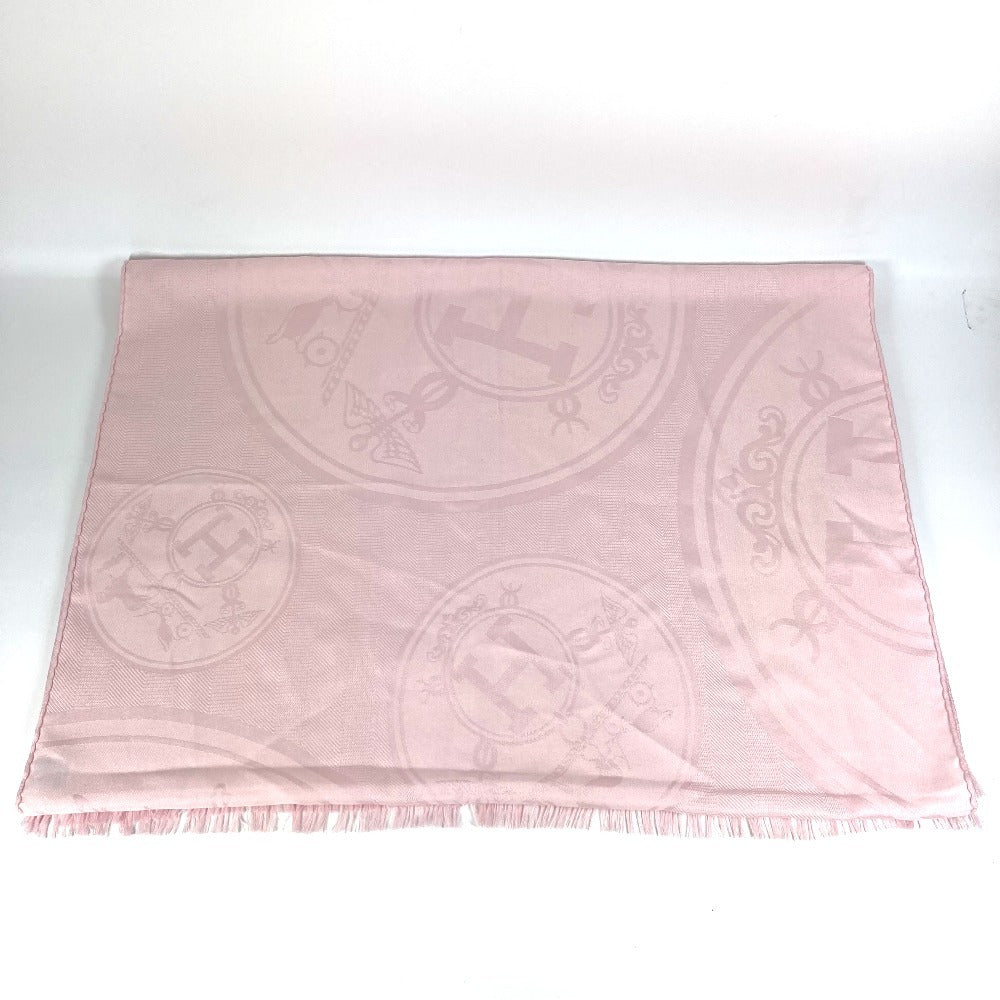 HERMES Stole "New Libris" Shawl Fringe Muffler Stole Cashmere Unisex Rose Pearl Pink