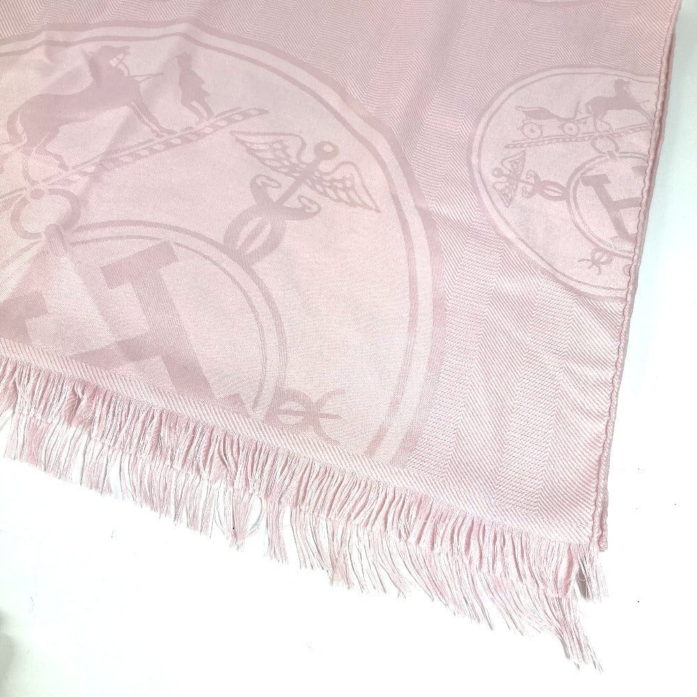 HERMES Stole "New Libris" Shawl Fringe Muffler Stole Cashmere Unisex Rose Pearl Pink
