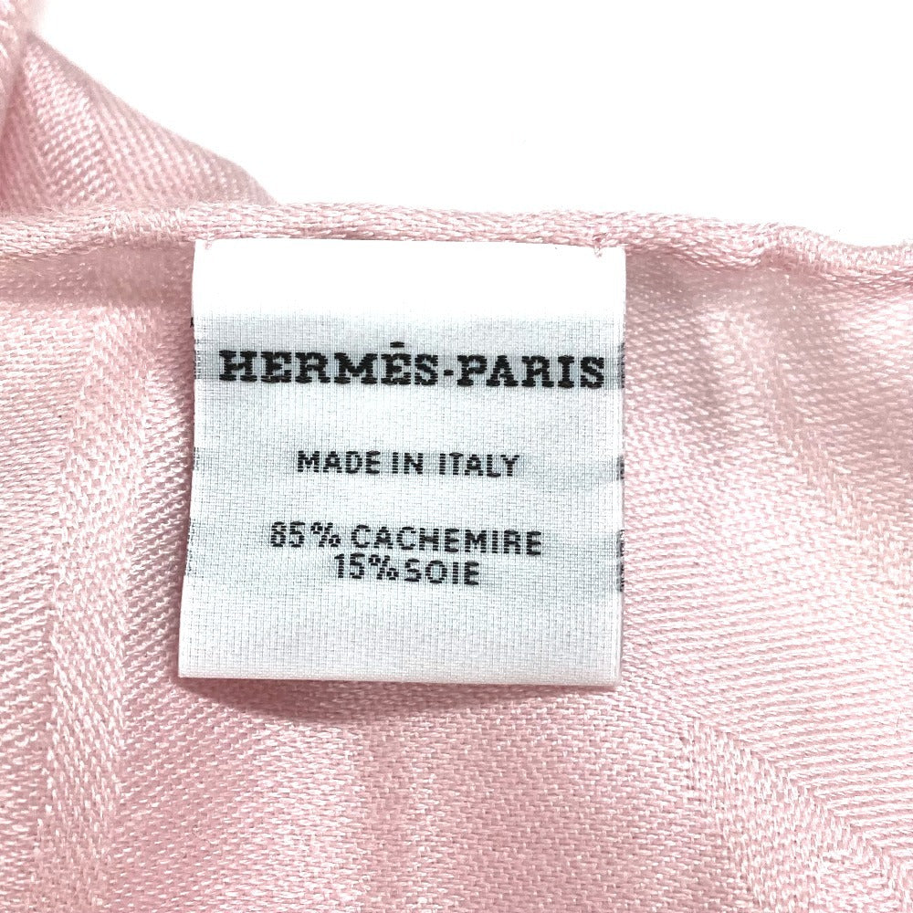 HERMES Stole "New Libris" Shawl Fringe Muffler Stole Cashmere Unisex Rose Pearl Pink