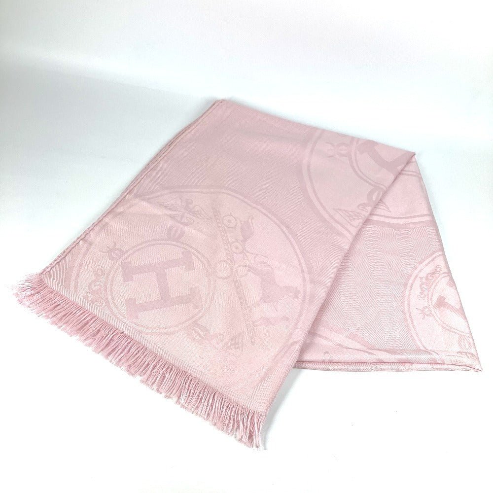 HERMES Stole "New Libris" Shawl Fringe Muffler Stole Cashmere Unisex Rose Pearl Pink