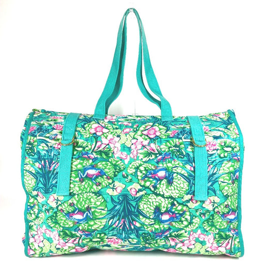 HERMES Vintage FROG Rana Patrón floral Bolso de flores Bolso de hombro Bolso Boston Bolso de hombro Algodón Mujer Verde