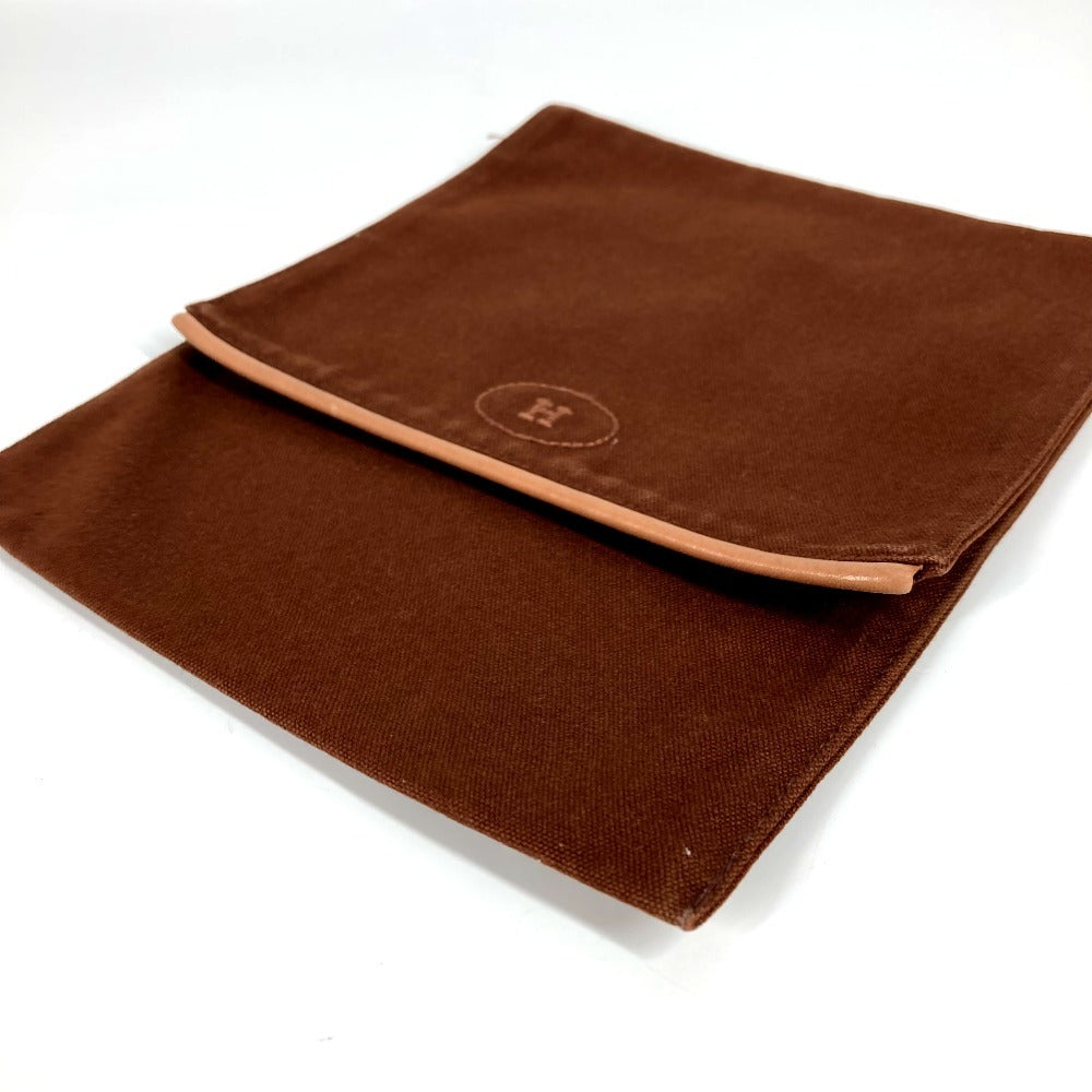 HERMES H Logo Vertical Flap Makeup Pouch, Multi-Purpose Pouch, Canvas, Unisex, Brown