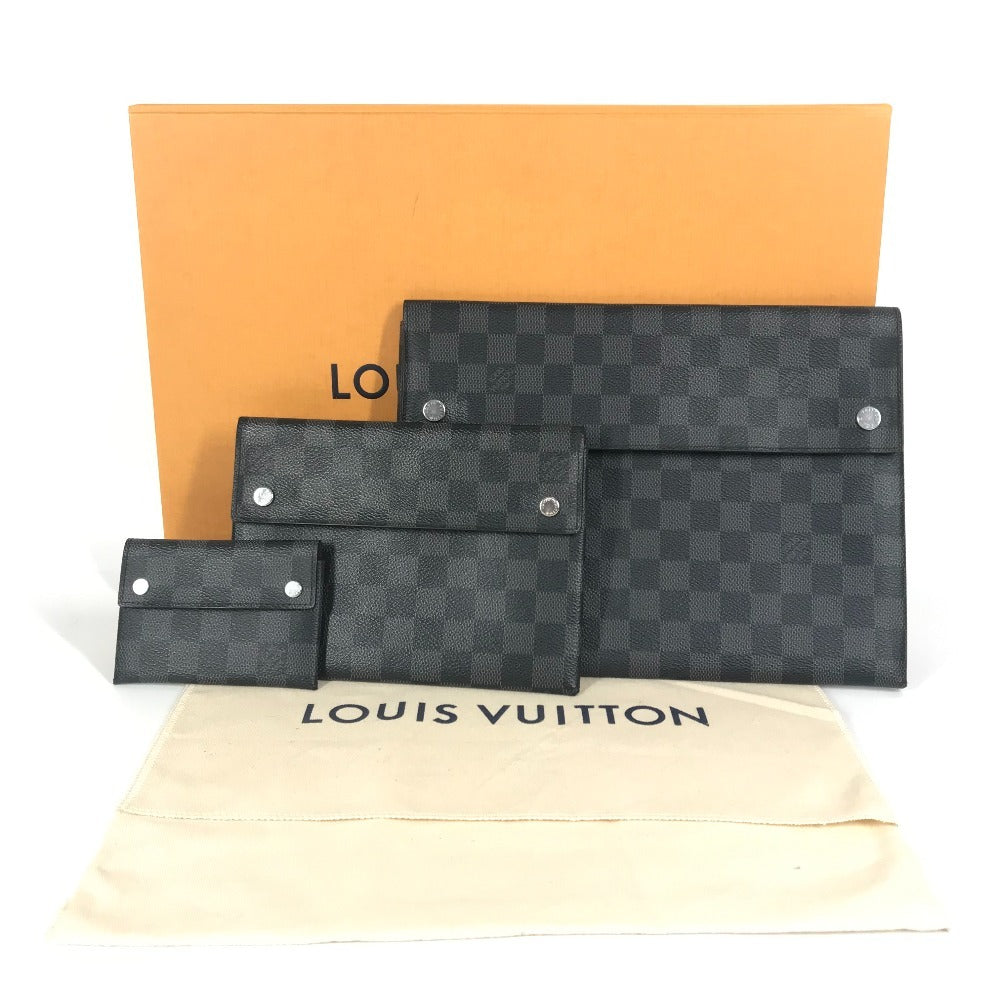 LOUIS VUITTON N60255 ダミエグラフィット アルファ トリプルポーチ 3点セット カバン ポーチ フラップ セカンドバッグ カードケース 財布 クラッチバッグ ダミエグラフィットキャンバス ユニセックス ブラック