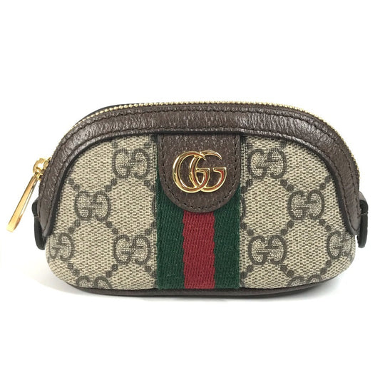 GUCCI 625707 GGスプリーム オフディア シェリーライン 小銭入れ 財布 キーチェーン付き コインケース PVC/レザー ユニセックス ベージュ
