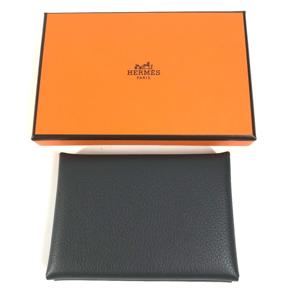 HERMES Bifold Calvi Duo Card Case, Coin Purse, Wallet, Business Card Holder, Pass Case, Coin Case, Evercolor, Unisex, Ardoise, Dark Gray